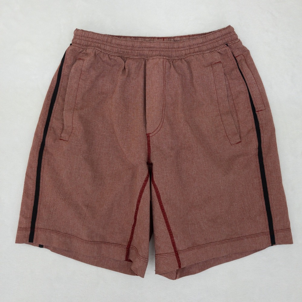Lululemon Athletic Shorts Mens Medium Red Textured Mesh Zipper Linerless Workout